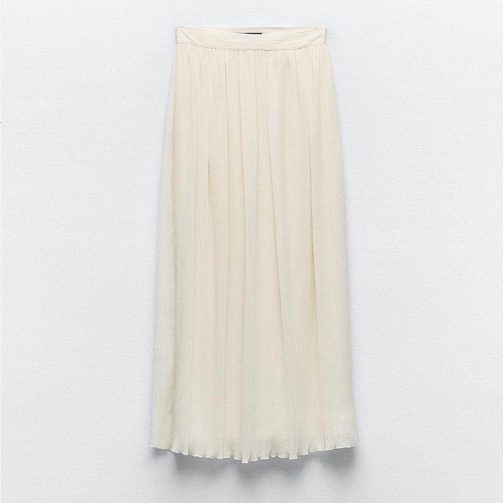 Zara Cream Pleated Maxi Skirt A-Line Resort Wear
